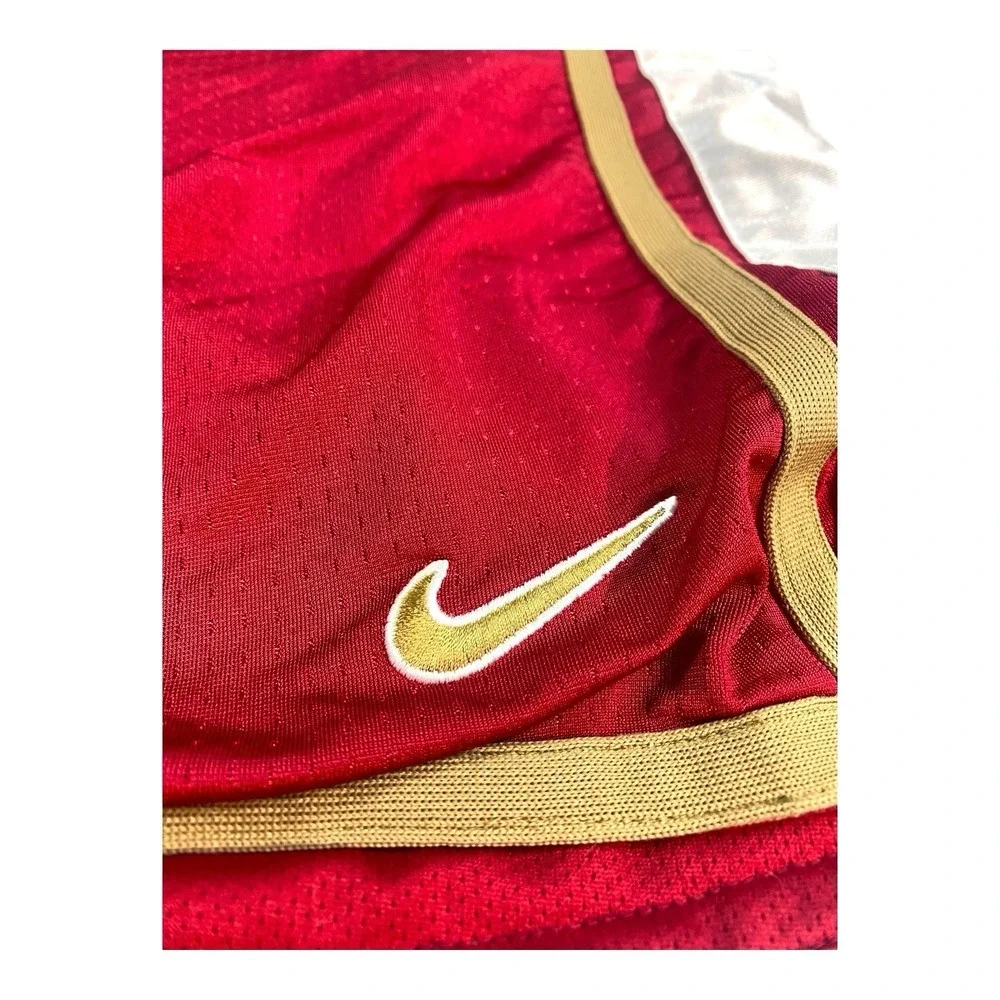 VTG Nike Men Activewear Shorts LARGE Red‎ White Gold Basketball Mesh Logo Y2K